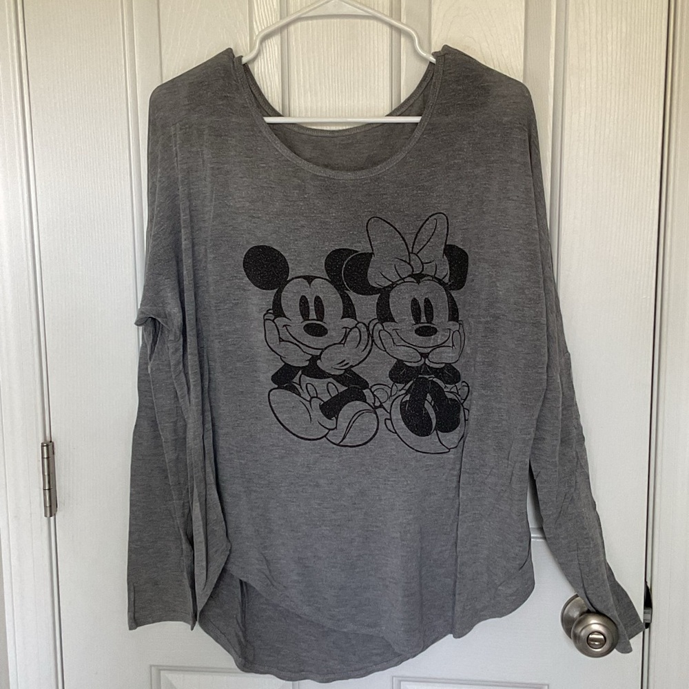 Disney Charcoal Mickey and Minnie Long Sleeve Pajama Top